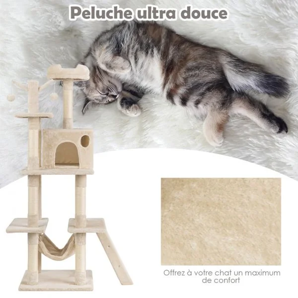Arbre à Chat avec Multi-Etage Hamac Suspend Poteaux à Gratter et Centre d'Activités 87x50x155CM