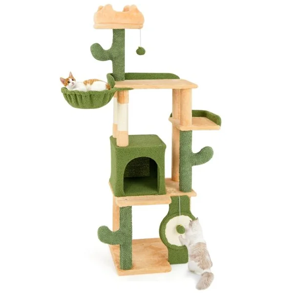Arbre à Chat Cactus 160 CM d'Intérieur Tour pour Chat Multi-niveaux avec Poteaux à Griffer en Sisal et Planche Condo Perchoirs Rembourrés