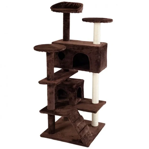 Arbre à chat Centre d’activité pour chat Griffoir Niche Colonne Renforcée, en MDF et saral, 50 x 50 x 130 cm, Café
