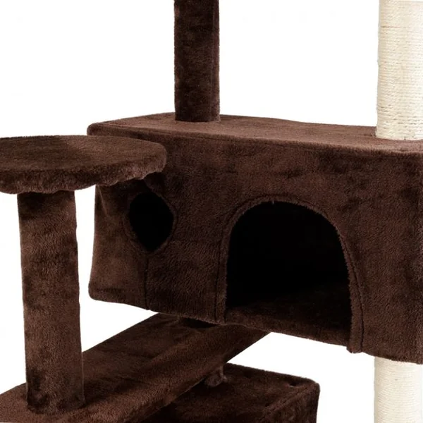 Arbre à chat Centre d’activité pour chat Griffoir Niche Colonne Renforcée, en MDF et saral, 50 x 50 x 130 cm, Café