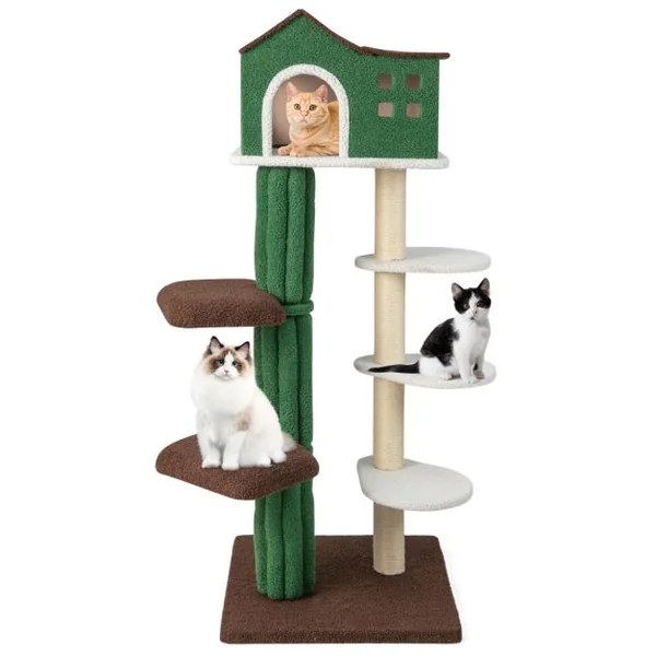 Arbre à Chat de 153 CM avec 5 Plateformes de Saut Rotative et Condo Tour de Jeu pour Chat avec Dispositif Anti-Renversement Vert