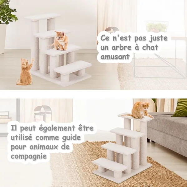 Arbre à chat en escalier à 4 étages Centre d'activités pour chat en Cachemire et MDF 60,5x40x60cm Beige