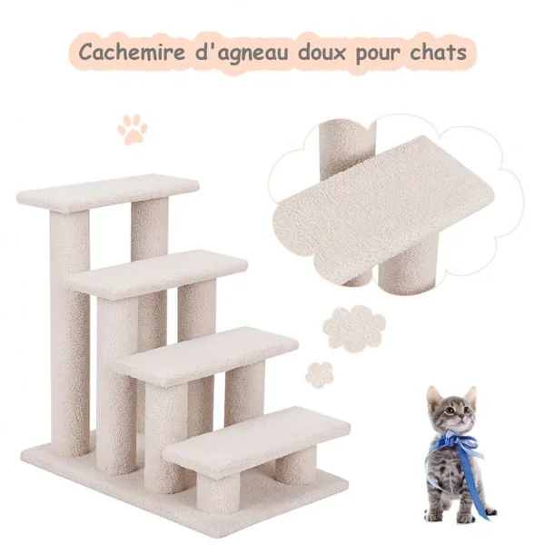 Arbre à chat en escalier à 4 étages Centre d'activités pour chat en Cachemire et MDF 60,5x40x60cm Beige