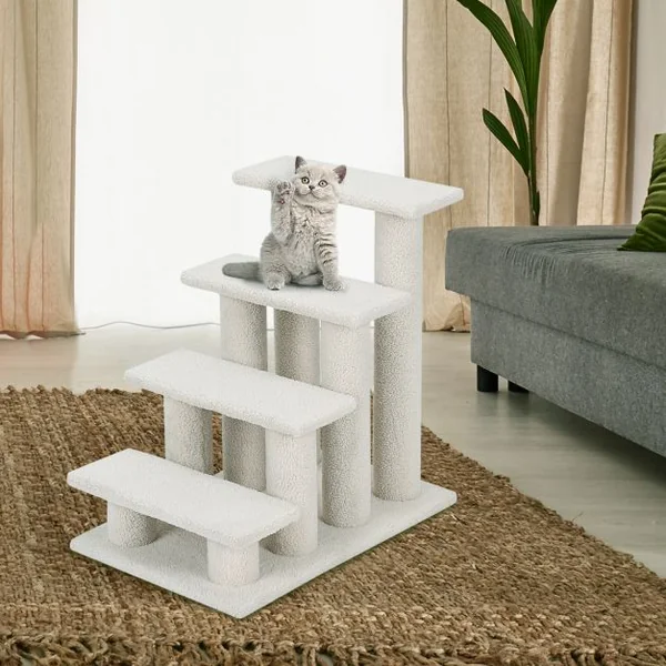 Arbre à chat en escalier à 4 étages Centre d'activités pour chat en Cachemire et MDF 60,5x40x60cm Beige