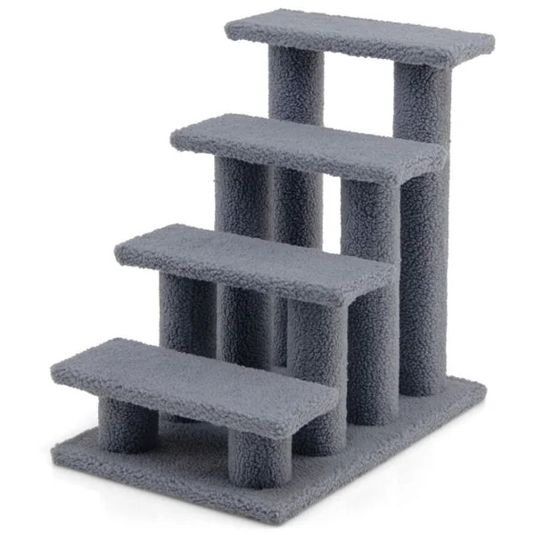 Arbre à chat en escalier à 4 étages Centre d'activités pour chat en Cachemire et MDF 60,5x40x60cm Gris