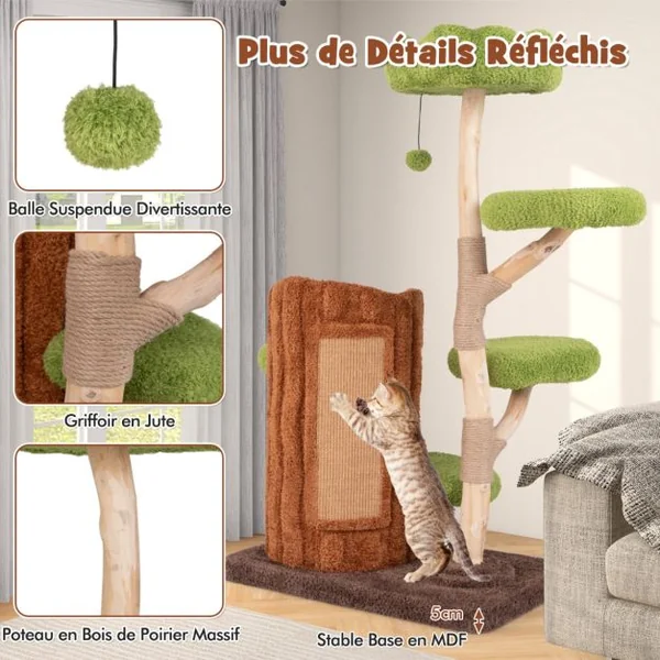 Arbre à Chat à Plusieurs Niveaux Tour pour Chat à 2 Etages Poteaux à Gratter en Sisal Perchoir Supérieur Plateformes Rondes Naturel