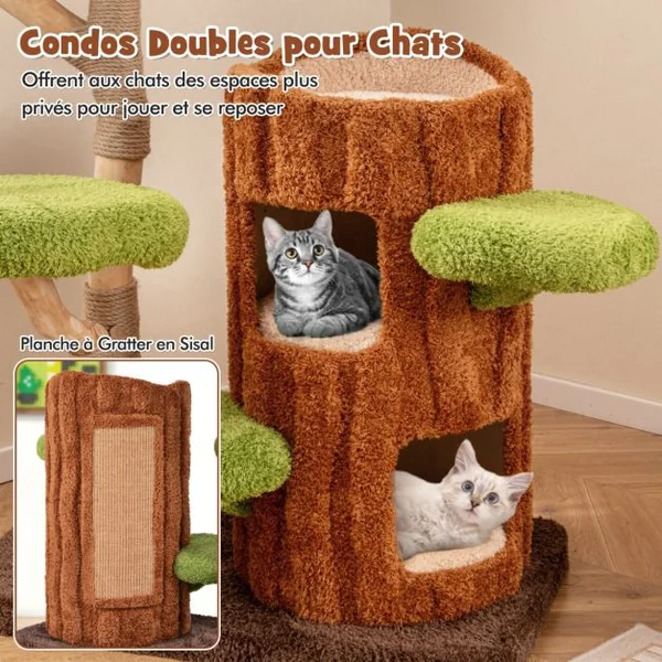 Arbre à Chat à Plusieurs Niveaux Tour pour Chat à 2 Etages Poteaux à Gratter en Sisal Perchoir Supérieur Plateformes Rondes Naturel
