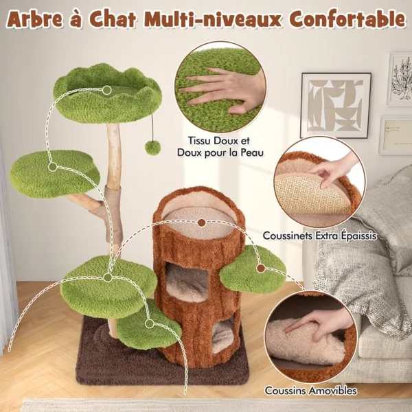 Arbre à Chat à Plusieurs Niveaux Tour pour Chat à 2 Etages Poteaux à Gratter en Sisal Perchoir Supérieur Plateformes Rondes Naturel
