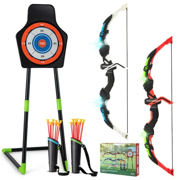 Arc et Flèche pour Enfants avec Lumières LED&20 Flèches 1 Cible Debout