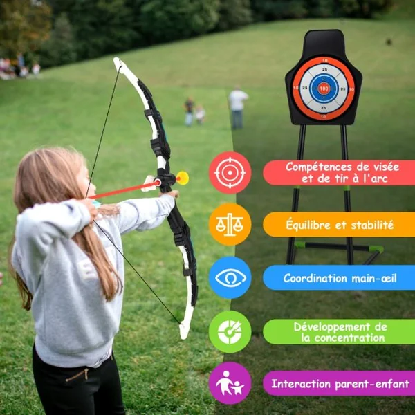 Arc et Flèche pour Enfants avec Lumières LED&20 Flèches 1 Cible Debout