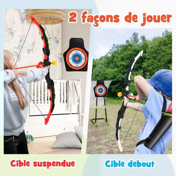 Arc et Flèche pour Enfants avec Lumières LED&20 Flèches 1 Cible Debout