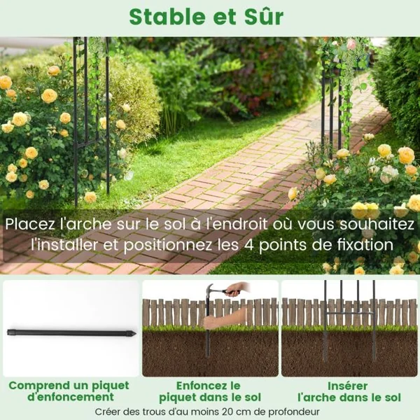 Arche de Jardin avec Treillis en Métal pour Plantes Grimpantes Support de Vignes et Fleurs Treillis de Jardin 153 x 40 x 240 cm