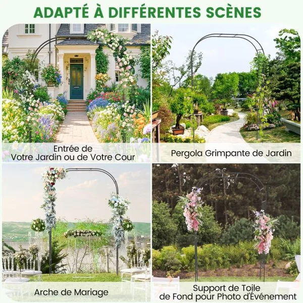 Arche de Jardin avec Treillis en Métal pour Plantes Grimpantes Support de Vignes et Fleurs Treillis de Jardin 153 x 40 x 240 cm