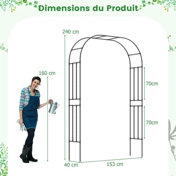 Arche de Jardin avec Treillis en Métal pour Plantes Grimpantes Support de Vignes et Fleurs Treillis de Jardin 153 x 40 x 240 cm