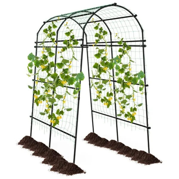 Arche de Jardin en Métal 230CM pour Plantes Grimpantes Treillis pour Concombres Revêtu PE Décoration pour Commémoration Fête d'Anniversaire Noir