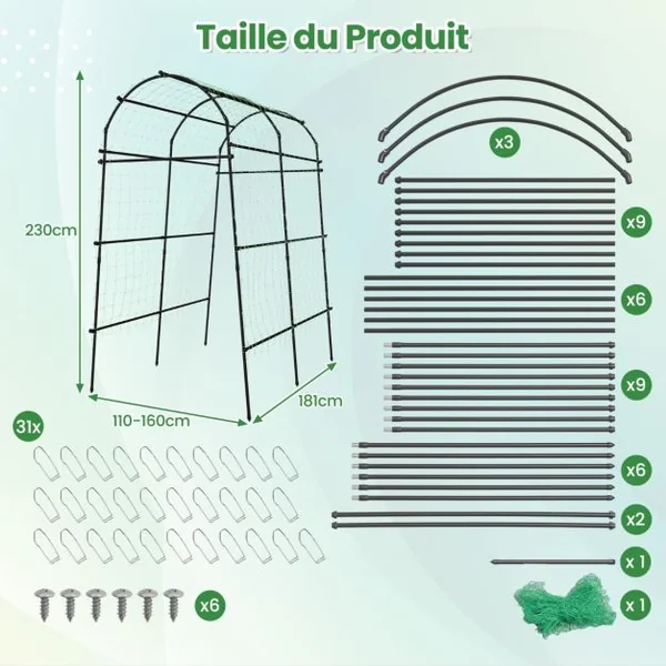 Arche de Jardin en Métal 230CM pour Plantes Grimpantes Treillis pour Concombres Revêtu PE Décoration pour Commémoration Fête d'Anniversaire Noir