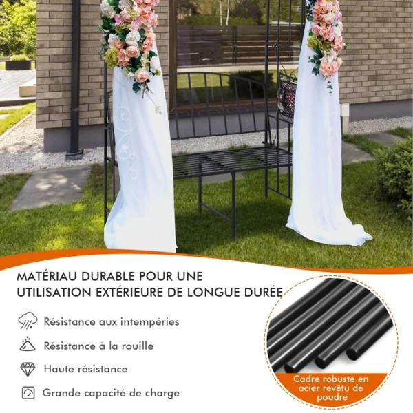 Arche de Jardin en Métal Banc 2 Places pour Plantes Grimpantes Décoration de Fête Tonnelle de Jardin Charge 300 KG