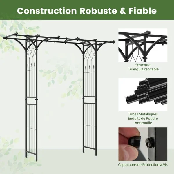 Arche de Jardin en Métal Revêtu de Poudre pour Plantes Grimpantes Arceau à Rosiers Imperméable 208x52x208 cm