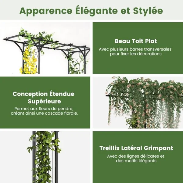 Arche de Jardin en Métal Revêtu de Poudre pour Plantes Grimpantes Arceau à Rosiers Imperméable 208x52x208 cm