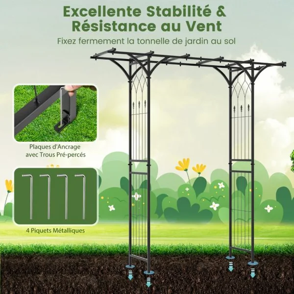 Arche de Jardin en Métal Revêtu de Poudre pour Plantes Grimpantes Arceau à Rosiers Imperméable 208x52x208 cm