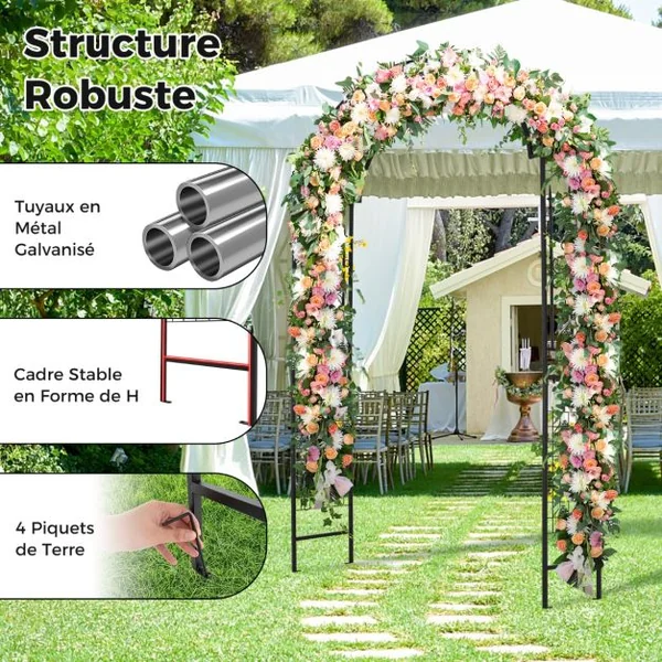 Arche de Jardin Moderne en Métal pour Plantes Grimpantes Treillis de Jardin avec Toit Élégant Arche Décorative 143 x 40 x 234 cm Noir