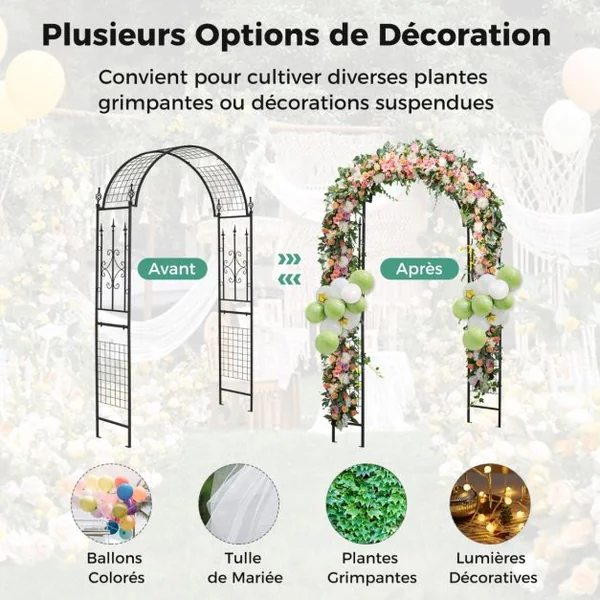 Arche de Jardin Moderne en Métal pour Plantes Grimpantes Treillis de Jardin avec Toit Élégant Arche Décorative 143 x 40 x 234 cm Noir