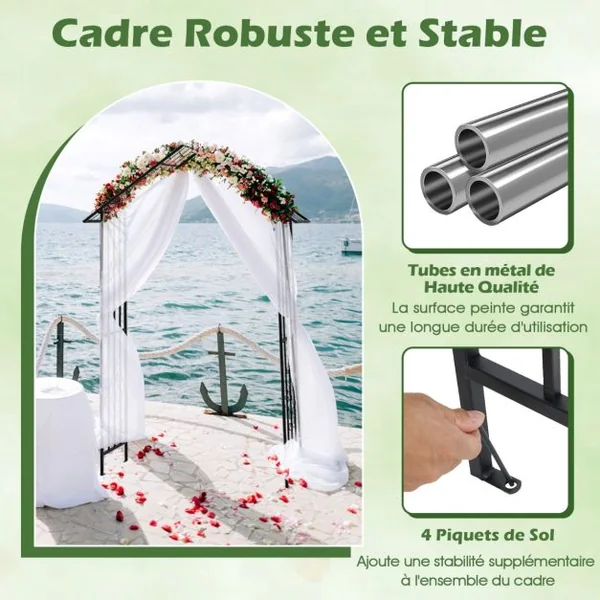 Arche de Jardin Moderne en Métal pour Plantes Grimpantes Treillis de Jardin Extérieur avec Toit Élégant 140 x 40 x 223 cm Noir