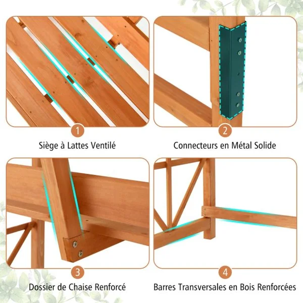 Arche de Jardin pour Plantes Grimpantes avec Banc 2 Places à Charge 300KG 120x58x189cm Siège Décoratif Vigne Rosier en Bois Extérieure Jaune