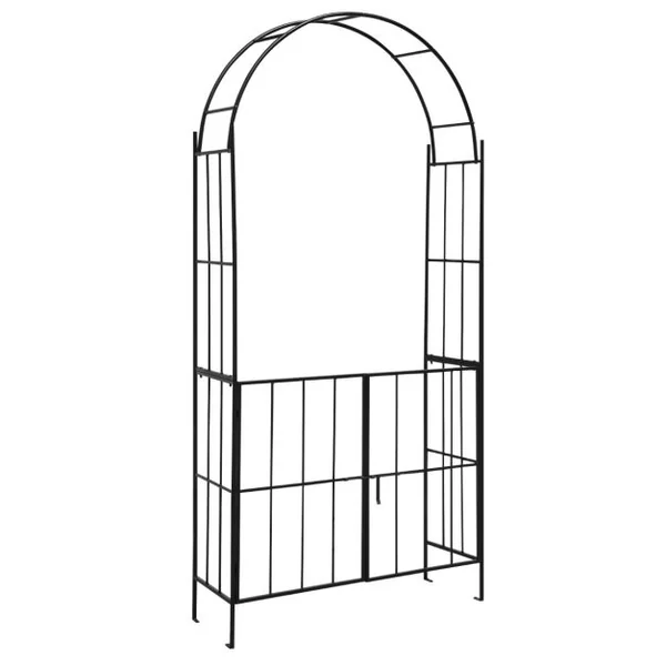 Arche en Treillis de Jardin 230CM avec Porte pour Plantes Grimpantes Arceau à Rosiers en Métal Décoration Noir