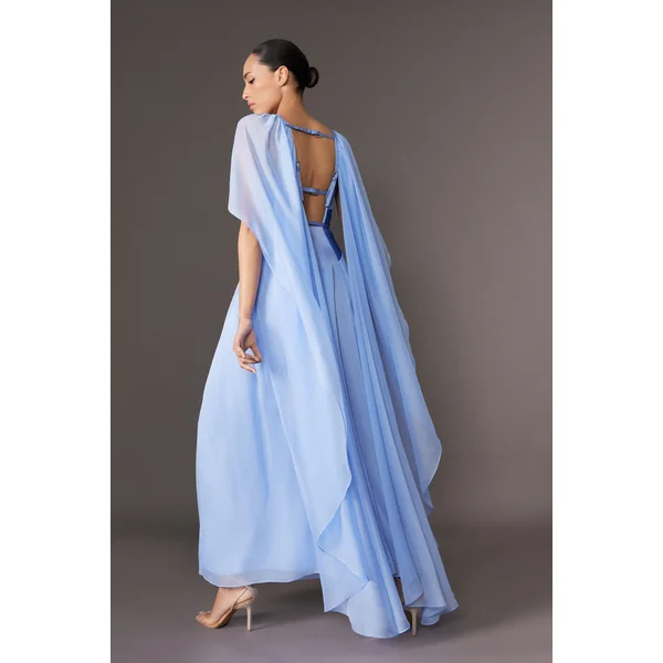 Archive Collection - Robe maxi tissée cape en géorgette avec détail corset haut