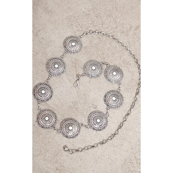 Argenté Ceinture Chaîne À Disques Métalliques