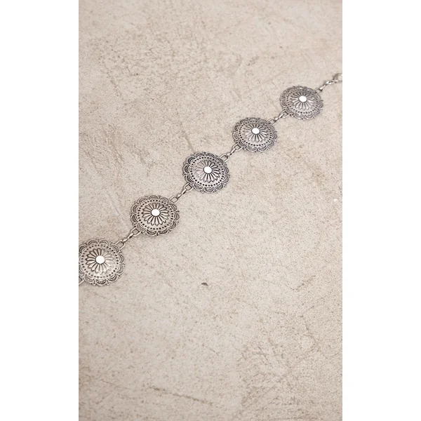 Argenté Ceinture Chaîne À Disques Métalliques