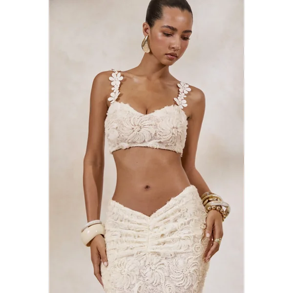 Arlina | Crop top blanc en dentelle à encolure arrondie