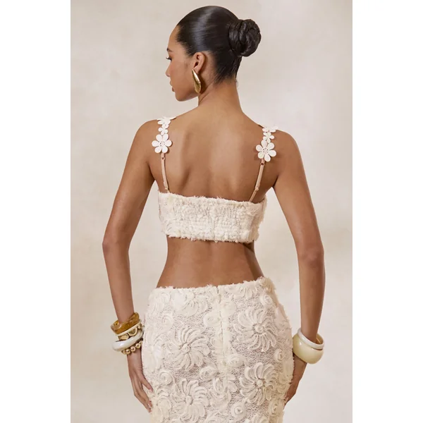 Arlina | Crop top blanc en dentelle à encolure arrondie