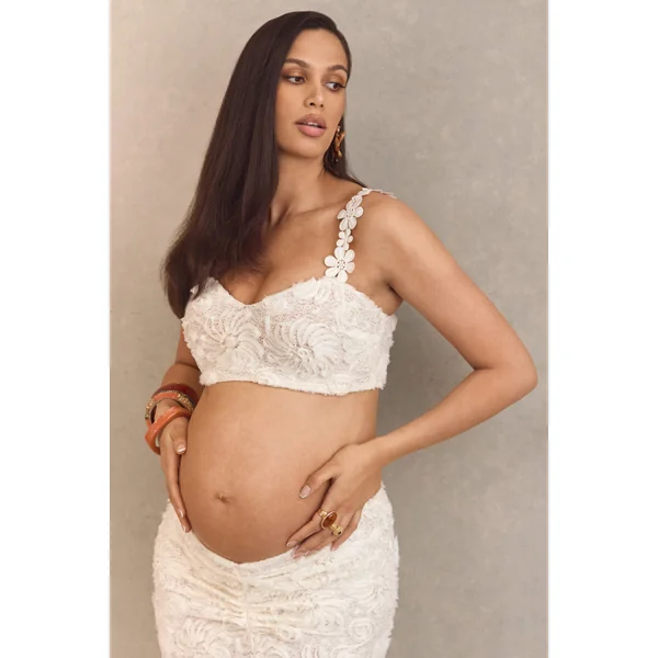Arlina | Crop top blanc en dentelle à encolure arrondie