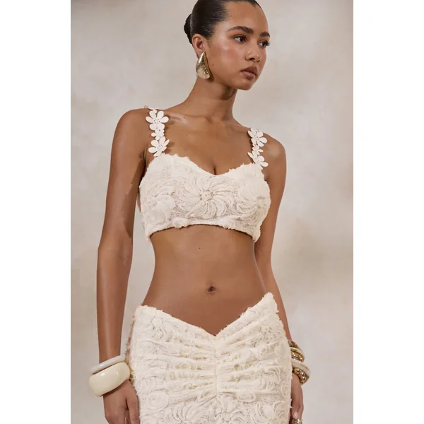 Arlina | Crop top blanc en dentelle à encolure arrondie