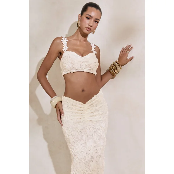 Arlina | Crop top blanc en dentelle à encolure arrondie
