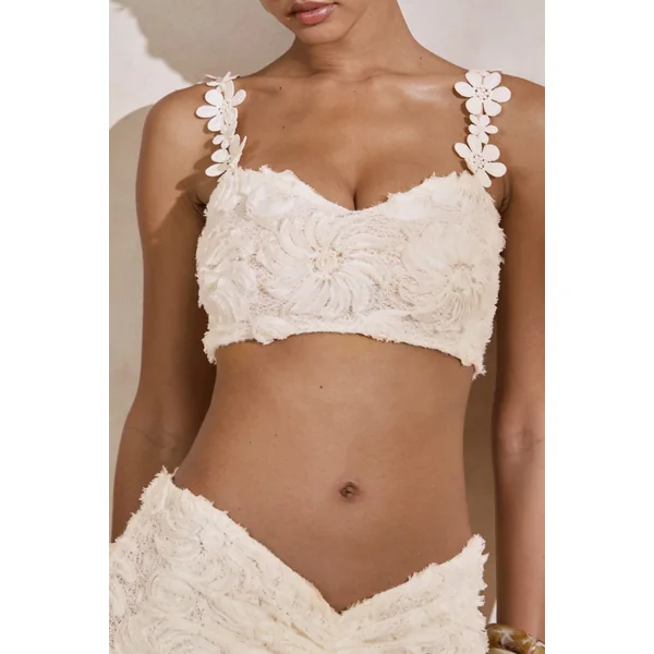 Arlina | Crop top blanc en dentelle à encolure arrondie