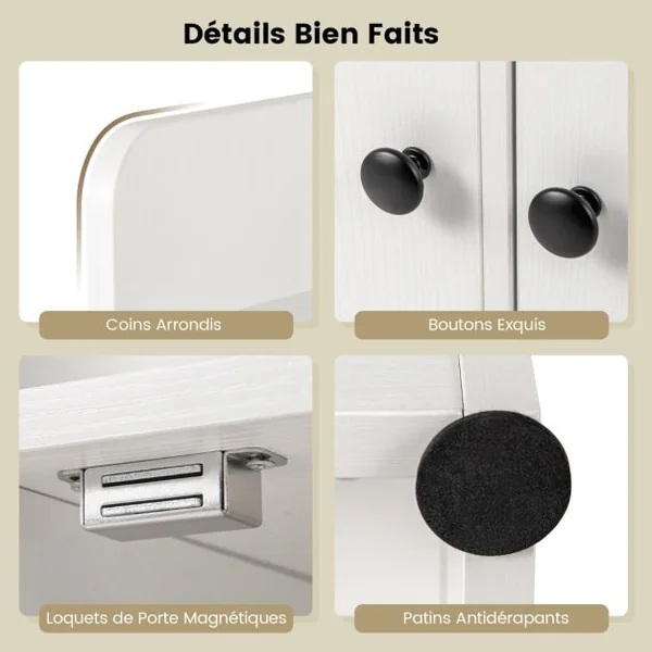 Armoire avec Portes Petite Bibliothèque avec 5 Compartiments de Rangement et 2 Portes Meuble De Rangement Autoportant Blanc