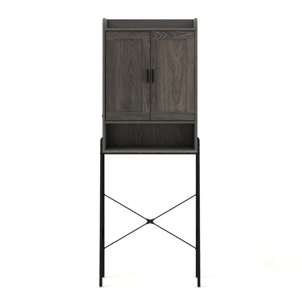 Armoire de Rangement au-dessus des Toilettes Meuble au-dessus des Toilettes avec Doubles Portes et Cadre en Métal Étagères Réglables