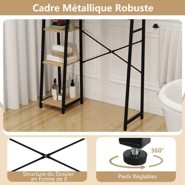 Armoire de Rangement Au-dessus des Toilettes Organisateur Peu Encombrant Porte en Rotin PE Etagères Ouvertes et Réglables Naturel