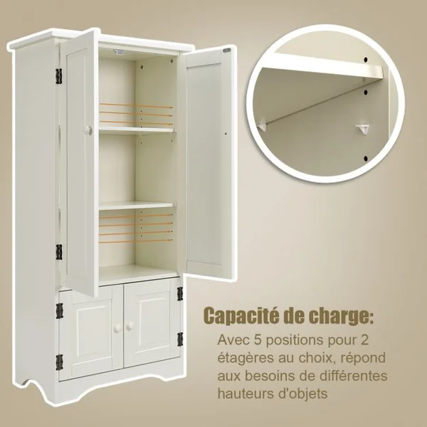 Armoire de Rangement avec Porte et 2 Étagères Réglables pour Salon Chambre Bureau en Bois MDF, 58,5x31,4x123cm, Blanc