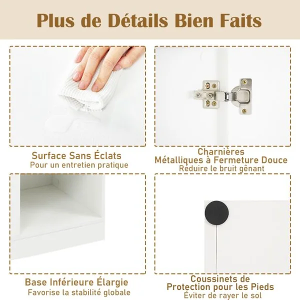 Armoire de Rangement de Cuisine Buffet Haut Moderne de 166 cm avec Support pour Micro-ondes Station de Bar Blanc
