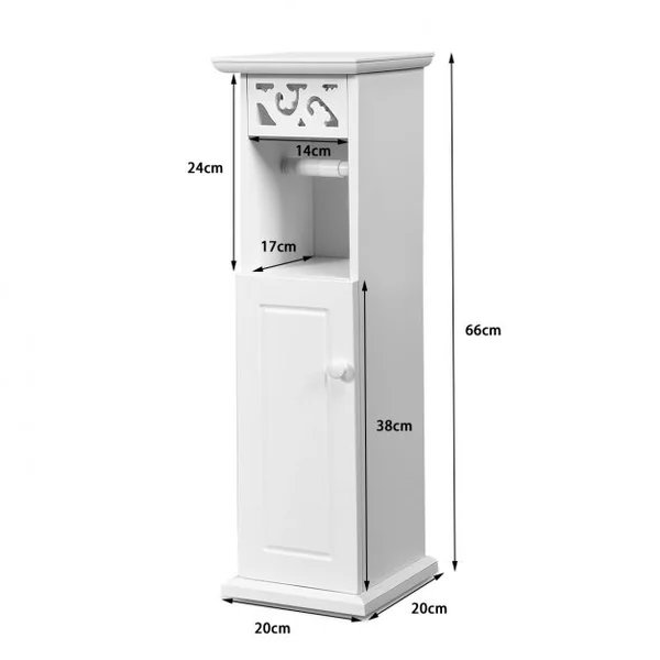 Armoire de Rangement de Toilettes Étroite pour Salle de Bain 1 Support Papier et 2 Tablettes en Mdf 20x20x66cm Blanc