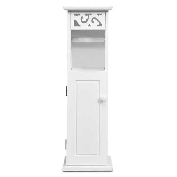 Armoire de Rangement de Toilettes Étroite pour Salle de Bain 1 Support Papier et 2 Tablettes en Mdf 20x20x66cm Blanc
