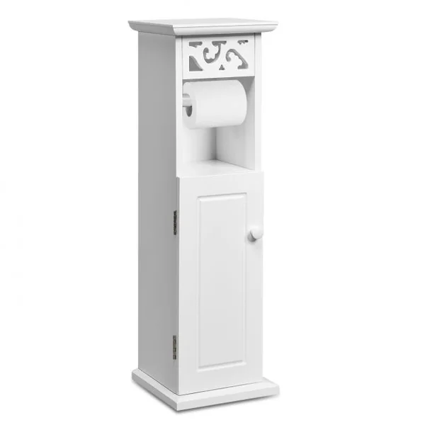 Armoire de Rangement de Toilettes Étroite pour Salle de Bain 1 Support Papier et 2 Tablettes en Mdf 20x20x66cm Blanc