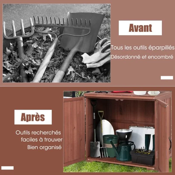 Armoire de Rangement en Bois de Sapin avec 2 Portes Magnétiques et Poignées de Porte pour Jardin Patio Arrière-cour Marron