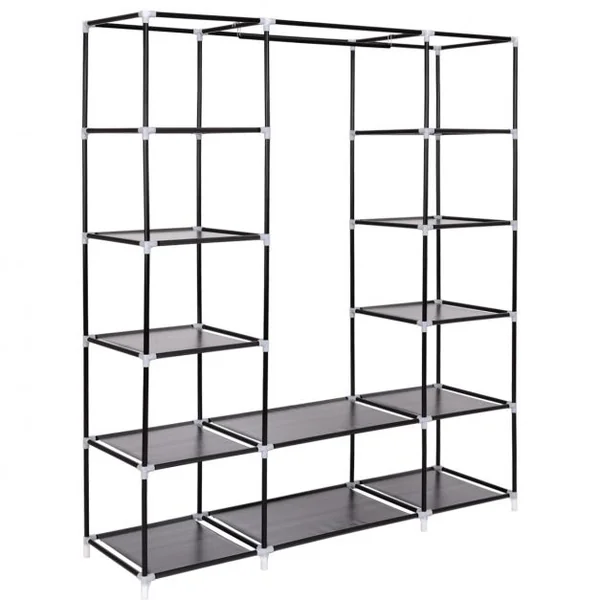 Armoire de Rangement Penderie à vêtement Pliable 11 Compartiments et 1 Tringle en Tissu + Fer, 150x46x179cm, Noir
