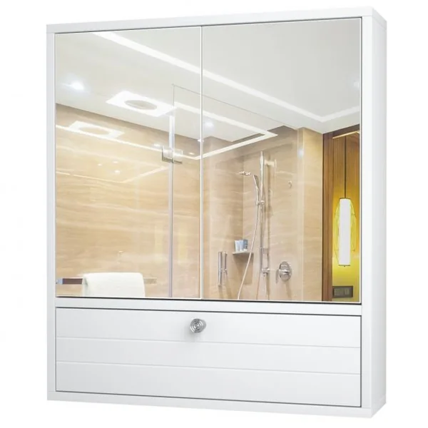 Armoire de Salle de Bain avec 2 Porte Miroir Meuble WC de Rangement Blanc 54 x 14 x 62 CM