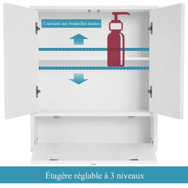 Armoire de Salle de Bain avec 2 Porte Miroir Meuble WC de Rangement Blanc 54 x 14 x 62 CM